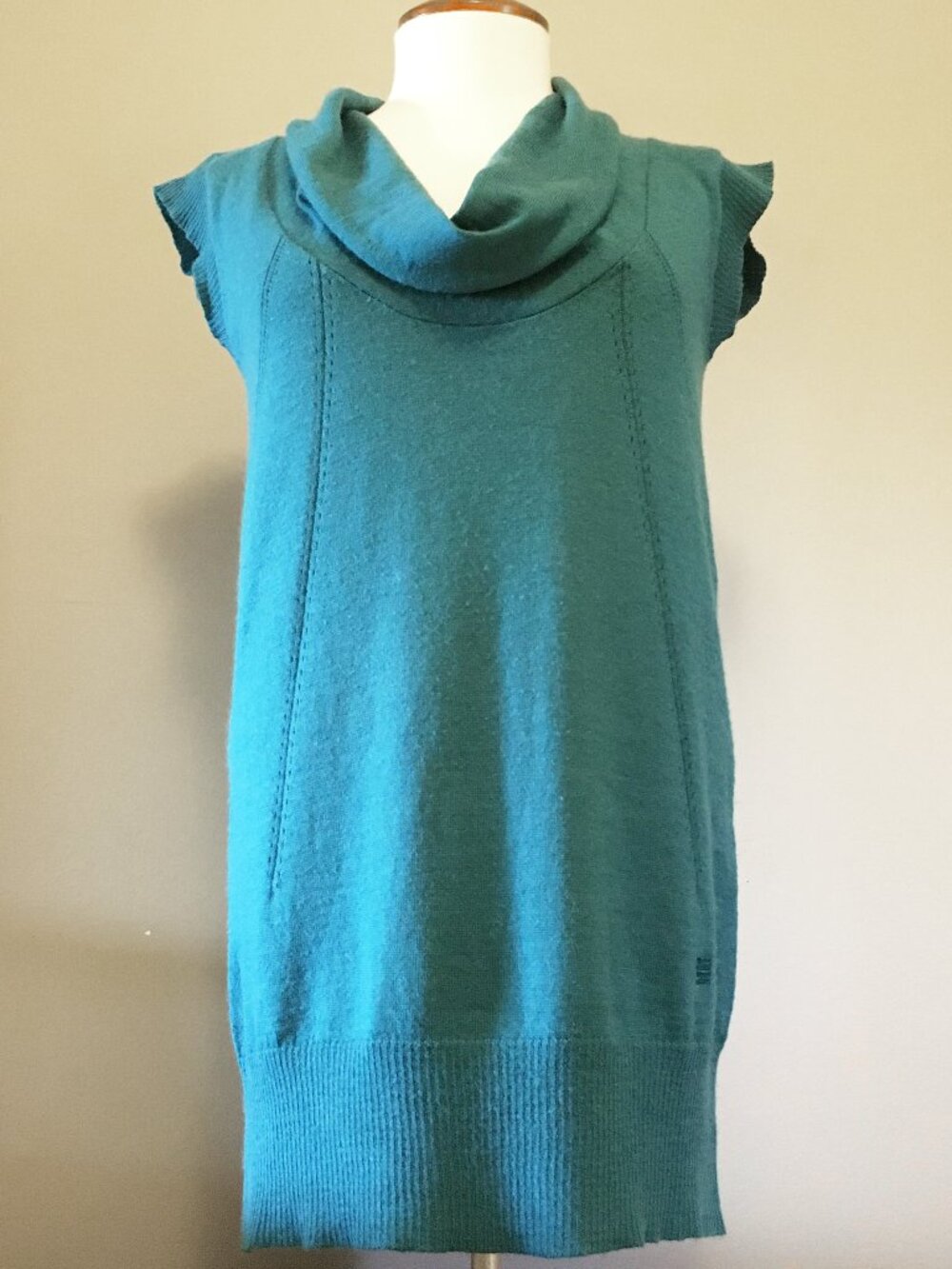 UCLA Wool Blend Cowl Neck Sweater Vest Teal Preppy XS